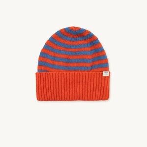 The Tiny Big Sister Blue & Orange-Red Striped Merino Wool Blend Beanie One Size